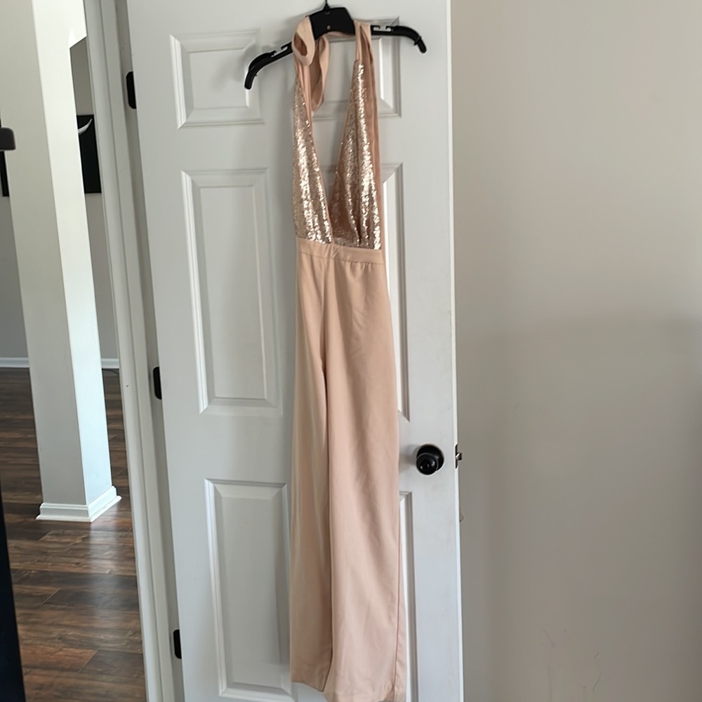 Lulus tan/gold jumpsuit